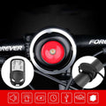 Timbre eléctrico 120 dB para bicicleta, negro y plateado con centro rojo, mando a distancia y alarma antirrobo.