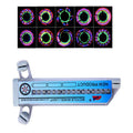 Luces LED para radios de bicicleta, con carcasa azul translúcida y varios modos para crear patrones circulares multicolor.